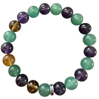 VLAN Bracelet Peau “éclat naturel - Aide à la peaux - Ambre, aventurine et améthyste - apaisement, purification, beauté et régénération - Bijou d'harmonie de l'épiderme. (17 cm) (17 cm)