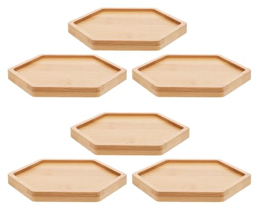 PAMINGONO 6 Pezzi Sottobicchieri in bambù Esagonali per Piante da Interno Vassoio Acqua per Fioriere Succulente e Bonsai Supporto Decorativo per Piante in bambù Naturale