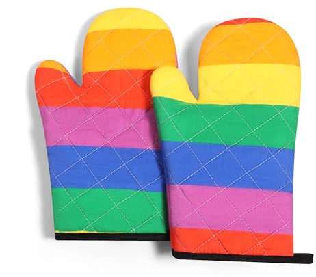 Set of 2 Oven Gloves Colourful Heat Resistant Ovens Mitt 100% Cotton Potholders Baking Gloves for Home Cooking Kitchen BBQ