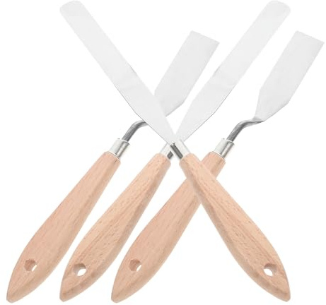 Veemoon Raspadores de Pigmentos para Pintura al Óleo, Espátulas de Acero Inoxidable Mango de Madera, Kit de 4 Piezas ( y ), Herramienta Artística para Mezcla y Creación en Manualidades