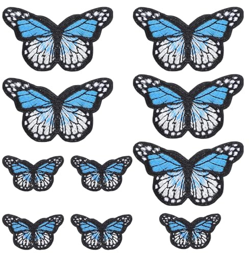 10pcs Blue Butterfly Iron On Patches for Clothing, Ymapinc Embroidered Sew On Patches for Clothes, Bags & Jackets, Butterfly Decorations Accessories, Applique Patch for Hats & T-Shirts