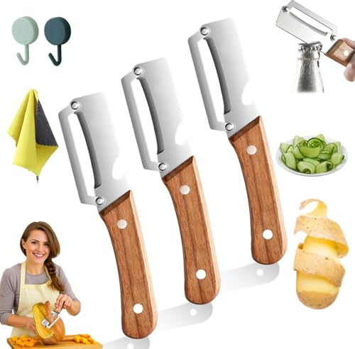 Pelador De Verduras Multifuncional for La Cocina, 2026 Nuevo Pelador De Frutas Y Verduras 3 En 1 Con Abridor De Botellas, Hoja De Acero Inoxidable Ultraafilada, Ergonómico, Suave De 5 Segundos(3pc)