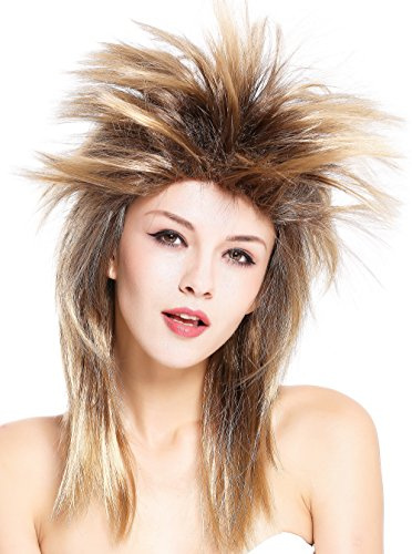 WIG ME UP - 90891-ZA4TZA7 Perruque Dame Homme Carnaval années 80 Wave Punk Popstar mélange Brun doré crêpée