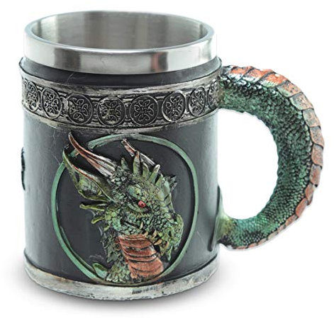 Deko Krug ''Blood of the Emerald Dragon'' - Drachen-Becher (0,35l) mit geschupptem Griff - Grün - Höhe 11 cm - Fantasy Mittelalter