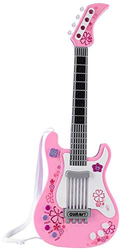 Jouet Guitare, Jouet de Guitare Electrique Multifonctionnel Enfants Guitare Basse avec Son et Lumières Jouet Instrument de Musique(Rose)