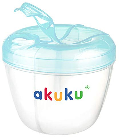 AKUKU Milchpulver Portionierer Baby blau transparent | Milchportionierer Baby mit 4 Kammern bpa-frei Baby Zubehör 0-6 Monate | Babypulver Portionierer Milchpulver Aufbewahrung