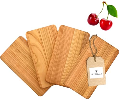 4x Frühstücksbrett Kirschholz 22 cm - 100% Handarbeit, stabiles Brotzeitbrett, Vesperbrettchen für die Stulle, Messer schonendes kleines Brettchen, Holzbrett, Brett Kirsche