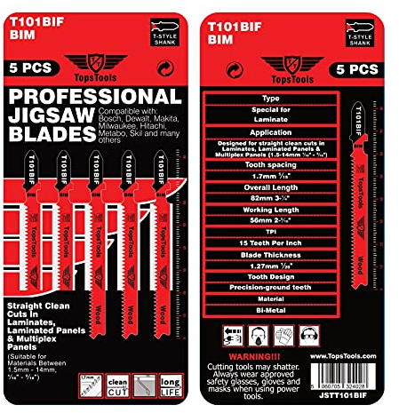 5 lame per seghetto alternativo TopsTools T101BIF per taglio laminato