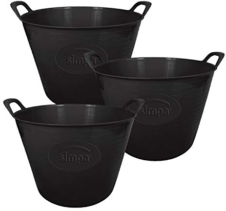 42L 42 Litre Large Eco-Friendly Recycled Flexi Tub - Black - Multi Purpose Robust Flexible Storage Container Bucket, Set of 3.