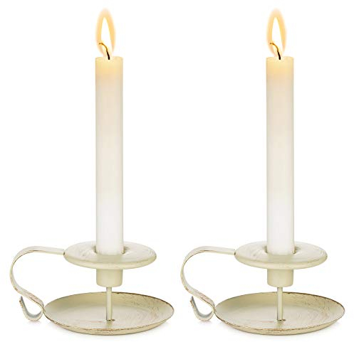 NUPTIO 2 Stück Retro Eisen Chamberstick Kerzenhalter, Taper Kerzenhalter für Tische, Vintage Kerzenlicht Stehen für Valentinstag Weihnachten Halloween Hochzeitsfeier Abendessen Einweihungsparty