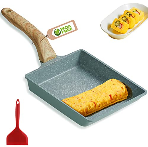 MIHUNTER Padella squadrata per frittata giapponese tamagoyaki,con spatola in silicone e pennello, rivestimento antiaderente (senza PFOA)