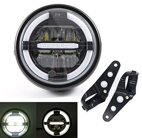 evomosa Conjunto de faros delanteros LED universales para motocicleta con DRL para Cafe Racer Bobber Chopper (Color B)