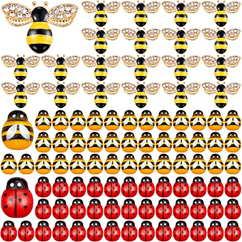 220 Stück kleine Holzbienen Marienkäfer Emaille Strass Bienen Anhänger Holz Mini Honigbienen Bienen Marienkäfer für Handwerk Verzierungen Scrapbooking DIY Party Dekoration