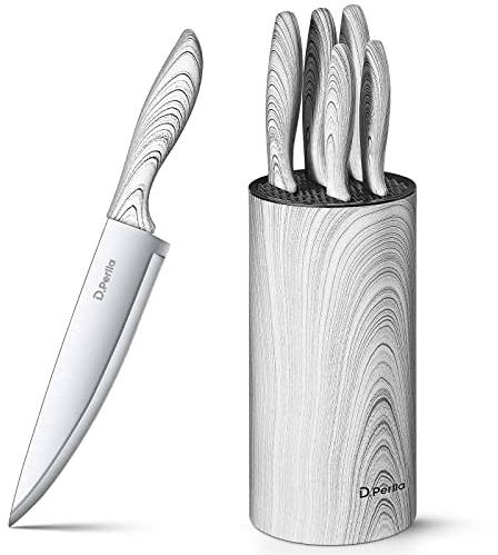 D.Perlla Set Coltelli da Cucina 6 Pezzi, Set Coltelli Professionali Acciaio Inossidabile, Con Cilindro Coltello Tondo Verticale Staccabile, Facile Pulizia, Lama Tagliente