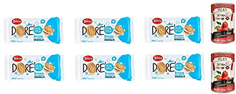 Dorè Biscotti alla Vaniglia Kekse Snack 8er Pack 6 x 304g + Pelati 2 x 400g | Porzioni pratiche da quattro pezzi, zarter Duft für Frühstück, Pause, Lunchbox und Vorrat, Gesamtnettogewicht 800 g