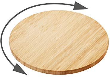 Point-Virgule Piastra girevole per esterni e cucina in legno di bambù per servire carne o formaggio, piatto da portata per feste o barbecue, marrone e bianco, rotondo 35 cm