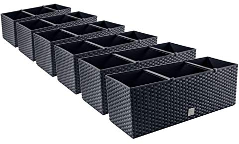 PAFEN 6X Blumenkasten Blumentopf Rattan-Optik Pflanztopf Balkonkasten Pflanzkästen, Anthrazit