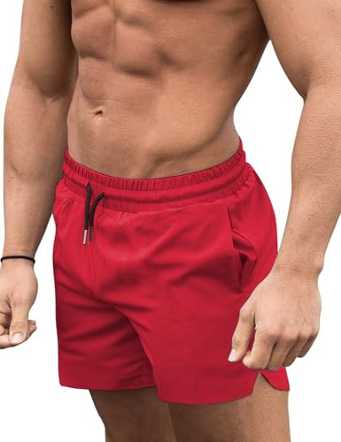 COOFANDY Men Swimming Trunks Short Swim Briefs Beach Shorts Fashion Swimwear Orange Red