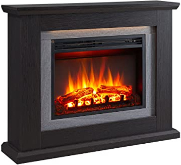 FLAMME 39 Freestanding Electric Fireplace Suite, Evora, Espresso Oak | With 1kW-2kW Fireplace Heater, 4 Dimmable LED Flame Options and Warm White Mood Lighting, Remote Control, Custom Timer