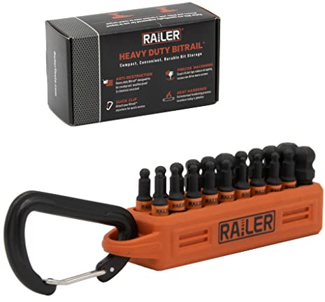 Ball End Hex Bit Set - Railer 1 Inch Impact Driver 20pc Hex Bit Set With A Bit Holder & Carabiner. Premium S2 Steel, Ideal For Furniture Screws | 25-degree off-axis angled entry for tight spots. Ideal for furniture screws, assembly, and 1/4 chuck drivers.