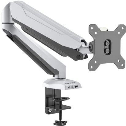 Rockstable Gasfeder Monitor Halterung für 13-32 Zoll Bildschirme, Tischhalterung Höhenverstellbar Neigbar Schwenkbar Drehbar, 8kg pro Arm, VESA 75x75/100x100 Weiß