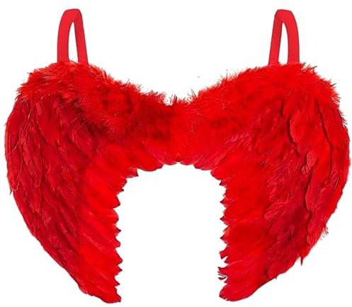 Engelsflügel Rot – Engel Kostüm Damen – Rote Federflügel als Teufelsflügel für Faschingskostüme – Teufel Kostüm – Flügel Erwachsene – Halloween Party, Karneval, Fasching