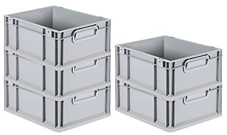 PROREGAL SuperSparSet 5x Eurobox NextGen Economy | Griffe geschlossen |HxBxT 17x30x40cm | 16 Liter | Eurobehälter, Transportbox, Transportbehälter, Stapelbehälter