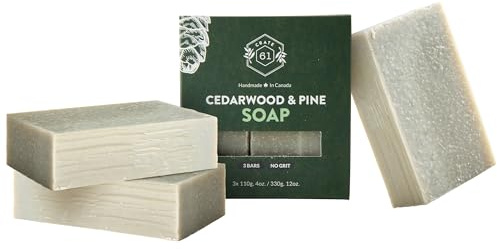 Crate 61 Organics, Handmade in Canada, Plant Based Cold Process Natural Bar Soap For Face And Body, With Premium Essential Oils, For Men And Women 3 Pack (Cedarwood Pine)