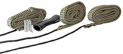 Rifle Doc Waffen-Laufreinigungsschnur-Set für Kaliber 6,5mm | Cal .25 .264. (Öl-Schnur, Standard-Schnur & Premium Schnur - Doppelbürste + Griff)