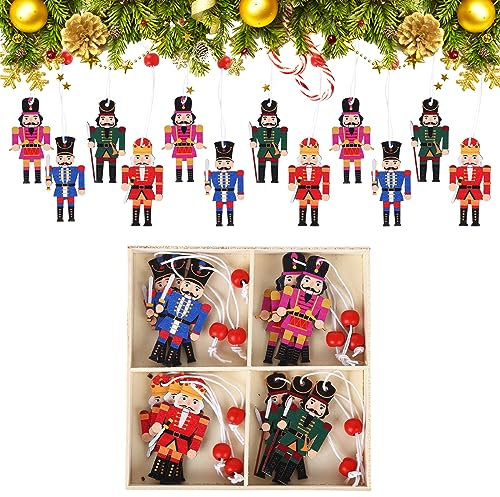 12Pcs Noël Casse-Noisette de Ornements, Mini Casse-Noisette Pendentifs Décoration de l'arbre de Noël Suspendus Ornements Soldat Casse-Noisette en bois Cadeaux pour figurines de Casse-Noisette(6.2cm)