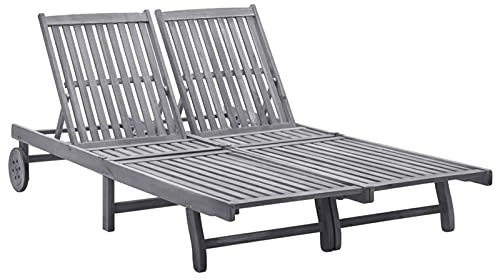 Homgoday Sonnenliege Doppelliege Gartenliege Liege Relaxliege Strandliege Freizeitliege mit Verstellbar Rückenlehne für den Balkon Garten Pool Terrasse Akazie Massivholz