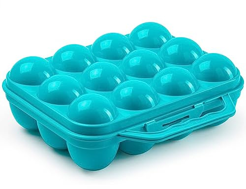ACAN Tradineur - Huevera de plástico para 12 huevos, incluye asa, recipiente, almacenamiento de cocina, resistente, fabricada en España, 20 x 18,5 x 7 cm, color aleatorio