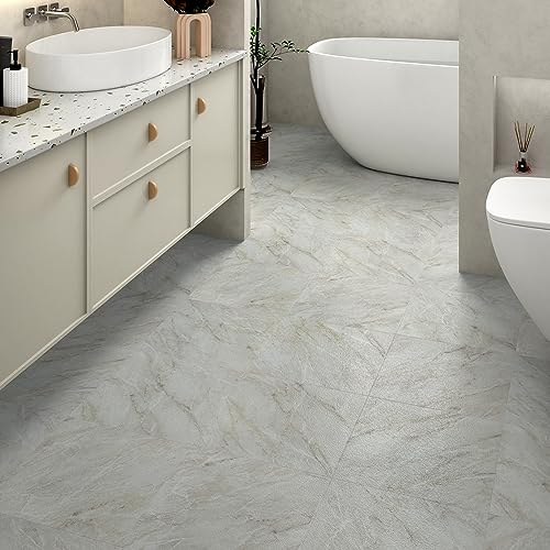 Yullpaper 24 adesivi per pavimenti in vinile bianco e grigio, autoadesivi, per cucina, soggiorno, in PVC, lavabile, per il bagno, per il pavimento, colore grigio, 30 cm x 30 cm