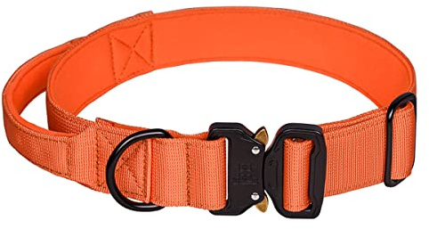 Bbmmayy Taktisches Hundehalsband, Militärisches Hundehalsband für mittelgroße Hunde, verstellbares Nylon Halsbänder mit Griff, dickes Halsband mit Metallschnalle für große Hunde (XL, Orange)