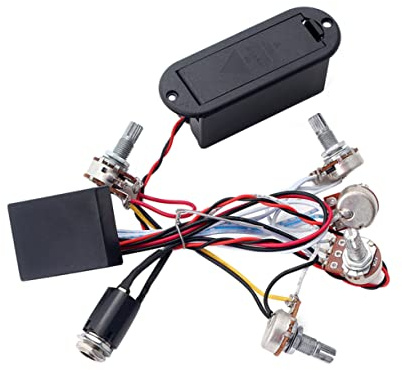 Gu51 3-band Equalizer Vorverstärkerschaltung für Bassgitarre mit Tonregler | 1 Lautstärke Plus 3 Klangregler, Balance für Tonabnehmer, Schwarz, Kunststoff und Metall