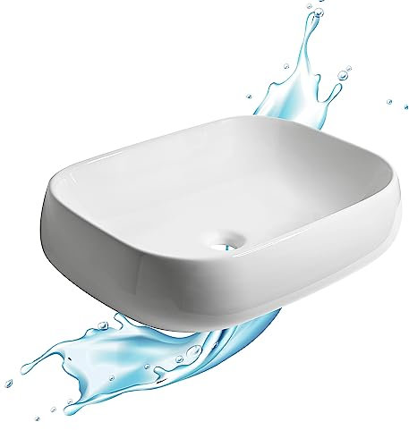 Lavabo Bagno forma Rettangolare in Ceramica Bianco Lucido Misure 56 x 43 x 14.5 cm - Per piani d'appoggio in bagno e mobili da toilette