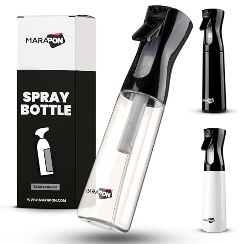 MARAPON® Sprühflasche 300ml mit Zerstäuberfunktion [Transparent] | Spray Bottle für Firseure und den Haushalt | Sprühflasche für Pflanzen | 3-4 Sekunden anhaltender Sprühvorgang | Ölsprüher