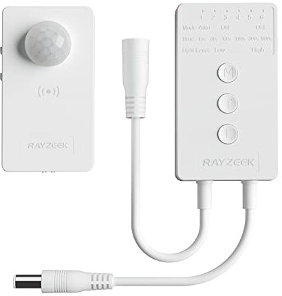 RAYZEEK Wireless Motion Sensor Controller Kit-No Wiring Mini PIR Sensor Switch 12/24VDC RF Controller with Dimmable,Timer for Stairway(1 ×Controller+1 ×Motion Sensor) LED lights are not included