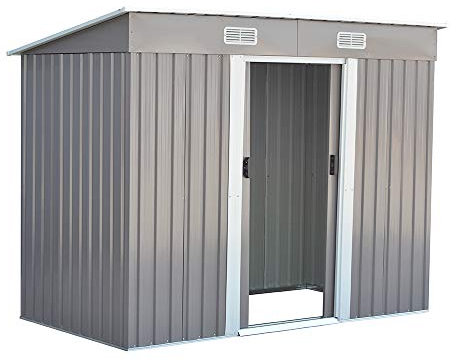 Panana Metal Garden Shed Storage Sheds Heavy Duty Outdoor FREE Base Foundation Green/Grey Color (8x4 Grey)