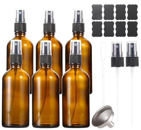 ALIFEIA 100 ml sprayflaskor med bärnstensglas, tomma fina dimmor, påfyllningsbar resesprayflaska för rengöring, parfym, aromaterapi, kosmetiska sprayer, hår, eteriska oljor med fin dimma (6-pack)