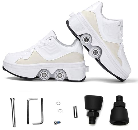 Mädchen und Kinder Rollschuhe Schuhe, mit Rädern Verstellbare Quad Kick Rollschuhe für Frauen 2 in 1 Inline Skates für Anfänger,35