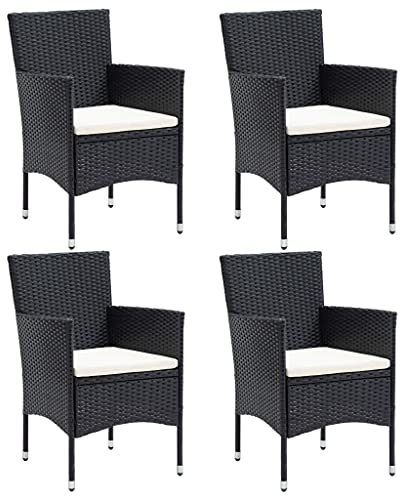 Hommdiy 4X Garten Essstuhl Sessel Stuhl Gartensessel Gartenstuhl Rattanstuhl Gartenmöbel Balkonstuhl Stühle Terrassenstuhl Poly Rattan Schwarz