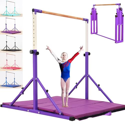 Marfual 5 Ft Fold Gymnastic Bar with Mat Kip Bar with Mat with Professional 4 Ft Width for Kids and Girl and Teenage Home and Club Use