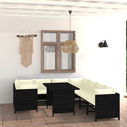 Homgoday 9-TLG. Garten-Lounge-Set mit Kissen Gartenmöbel Set Balkonmöbel Gartenlounge Gartensofa Ecksofa Modular Sofa Lounge Sitzgruppe für Garten Terrasse Balkon Poly Rattan Schwarz