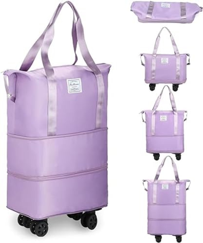 Yjkedfh Reisetasche Mit Rollen, Erweiterbare Faltbare Reisetasche Mit Rollen Und Griff Für Die Reise, Wochenend-Reisetasche Mit Abnehmbaren Rollen Für Damen Und Herren