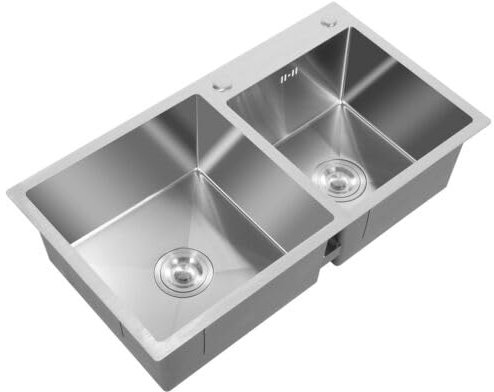 Silber Doppelspüle, 201 Edelstahl Einbauspüle mit Abtropfkorb Küche Doppelspüle Waschbecken, für Küche Bad Gewerbliche Restaurants 78x43x21cm