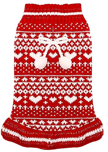 Weihnachten Hundekleid Pullover mit Geschirr Loch Herz gestrickt Welpe Pullover Weste weich warm Winter Mädchen Hundekleidung für kleine mittlere Hunde Katzen Haustier Xmas Outfits(Herz,XL)