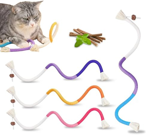 ZYETGH 4 Stück Katzenminze Spielzeug Beißseil Katzenspielzeug Beißseil Katzenminze Sticks Interaktives Katzenspielzeug Katze für Katzen Zahnpflege und Gegen Mundgeruch