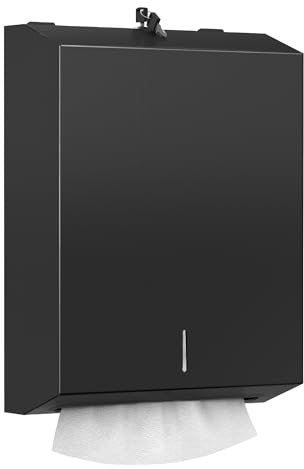 NICEME Distributore di Asciugamani di Carta Bloccabile in Acciaio Inox per Asciugamani di Carta Piegati a H2 e a Z, Capacità 350-550 Fogli, per Uffici, Hotel e Ristoranti, Nero