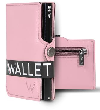 WLine Portafoglio Donna Piccolo con Portamonete Rfid Compatto ed Elegante - Porta Carte di Credito Donna e Uomo Schermato in Pelle PU - Portatessere Tascabile (Rosa e Nero Saffiano, Con Zip)
